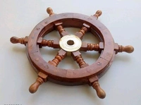 Wooden Wall Decore Hanging Its center is fitted with a golden brass hub - 12inch, Wooden, Ship Wheel, Pack of 1